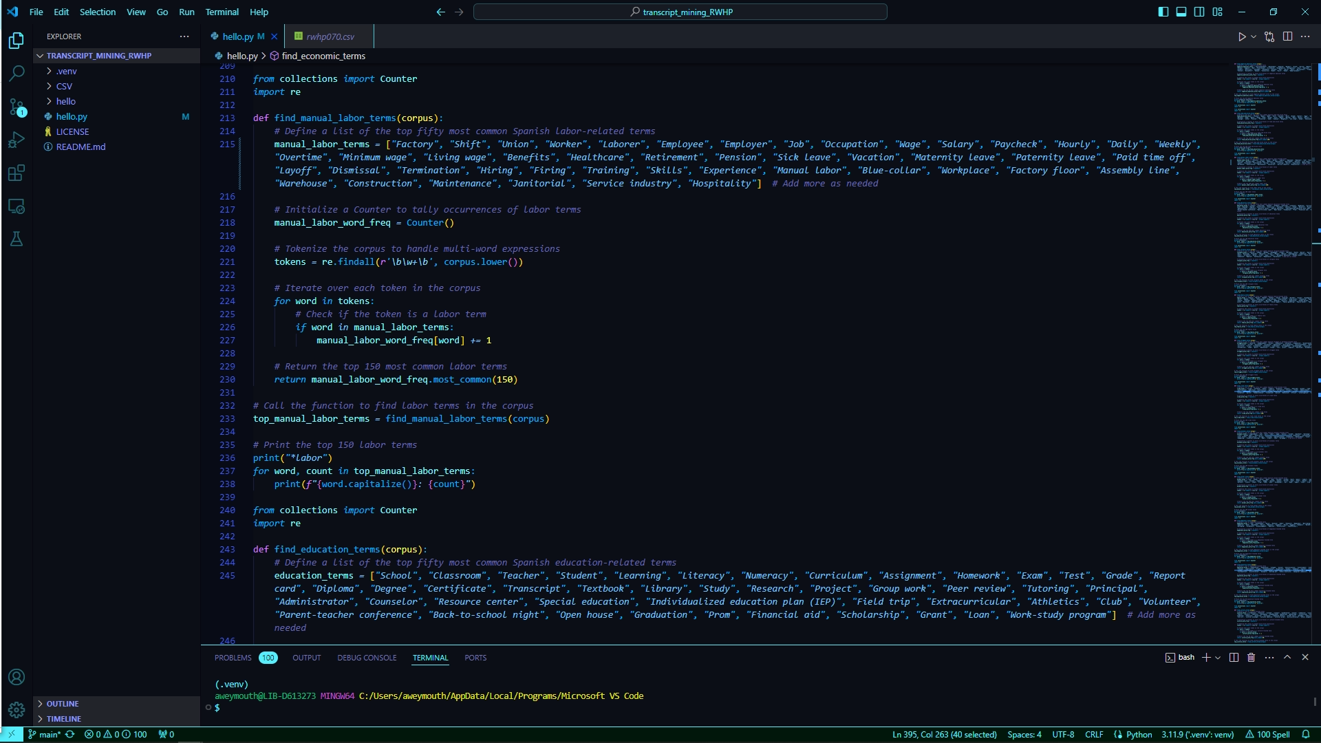 Screen capture of Visual Studio Code and code