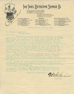 Thiel Detective Service Letter 