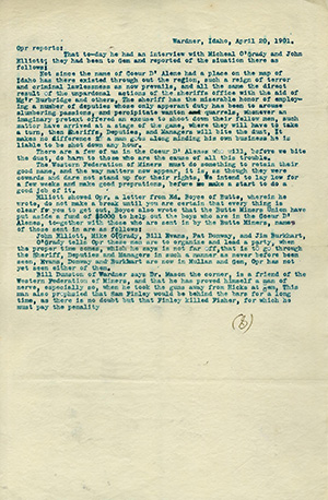 Operative Report on Coeur d'Alene