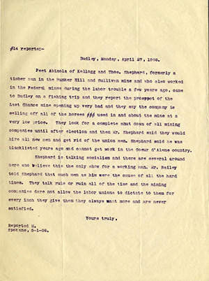 Correspondance from M, Aprill 27th, 1908