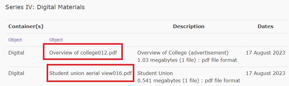 finding aid with digital file name included