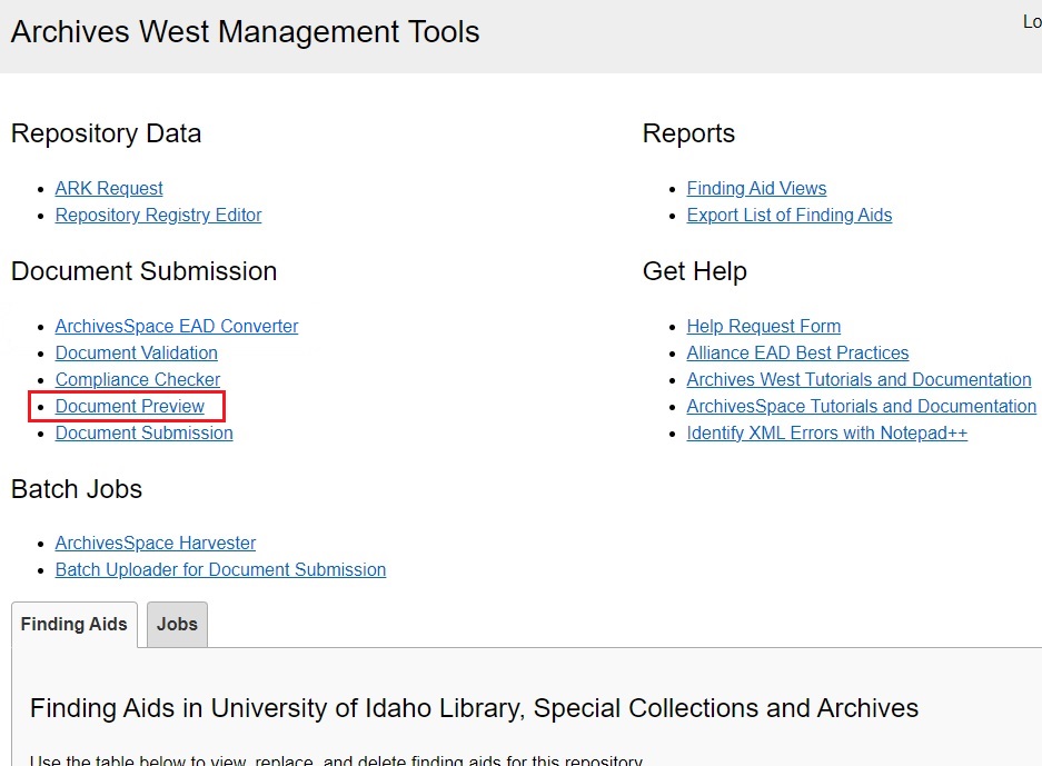 finding aid preview