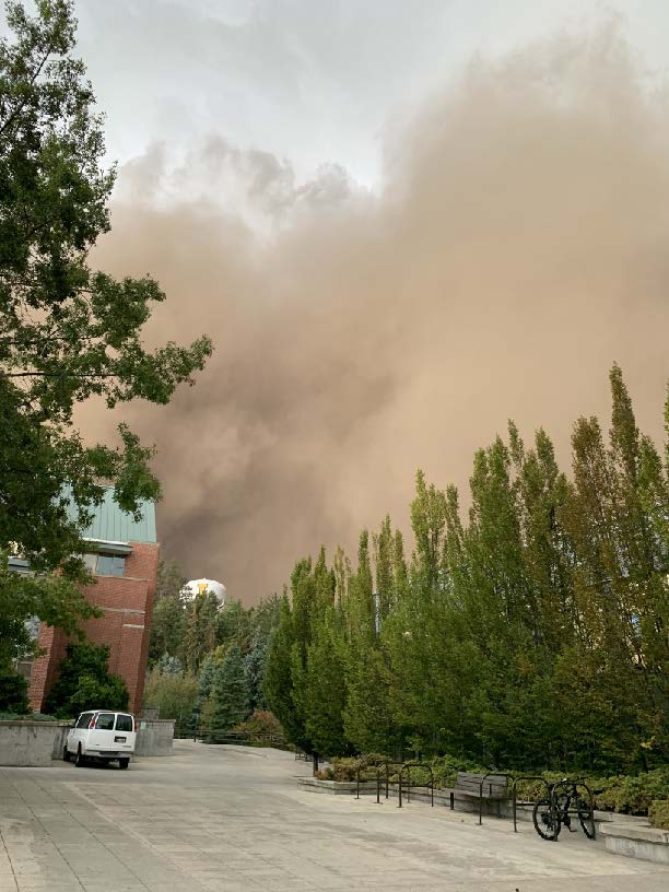 a dust storm looms over campus